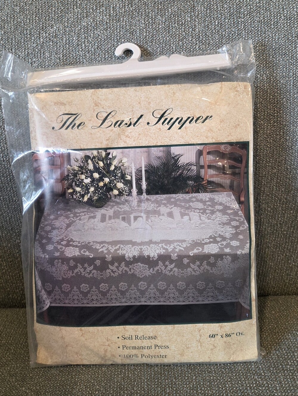 VTG The Last Supper Off White Lace Tablecloth 60x86” Oval Easter Religious NIP
